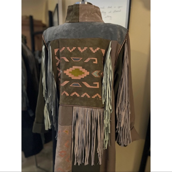 VINTAGE SFR FRINGE SOUTHWESTERN PATCHWORK COAT SMALL - Picture 2 of 9